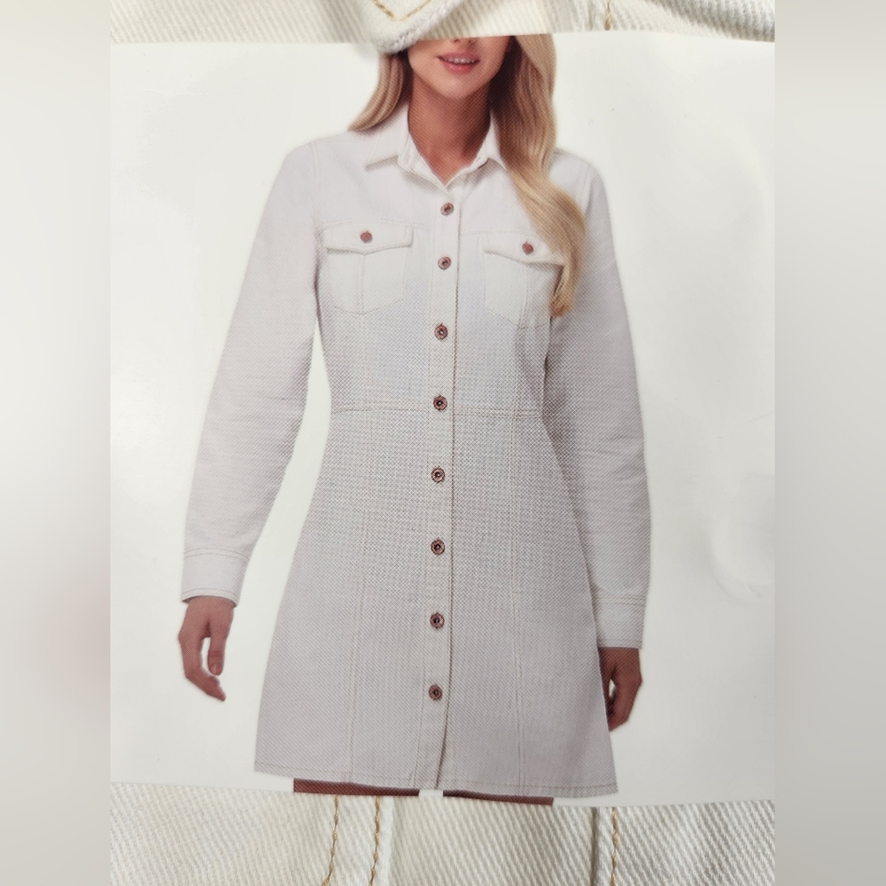 Frye Women's Denim Midi Button Front Dress Size L Ivory Wash Cowgirl NWT - Picture 3 of 7
